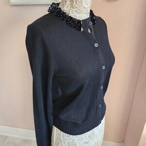 NWT J.Crew Black merono wool cardigan unique sequin sweater M TT12